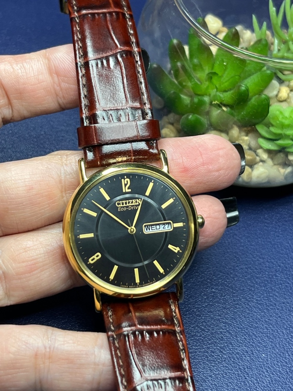 CITIZEN ECO-DRIVE Men’s watch, Gold tone/Black display with Day/Date